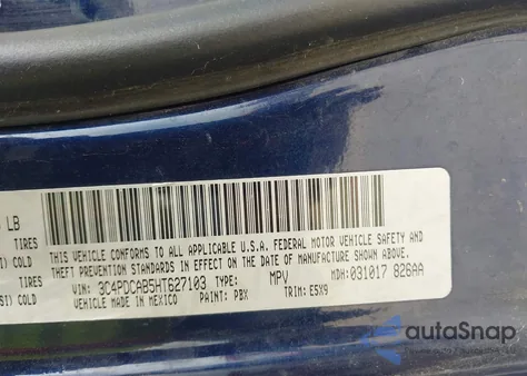 2017 Dodge Journey Se из США, поврежденный, VIN 3C4PDCAB5HT627103